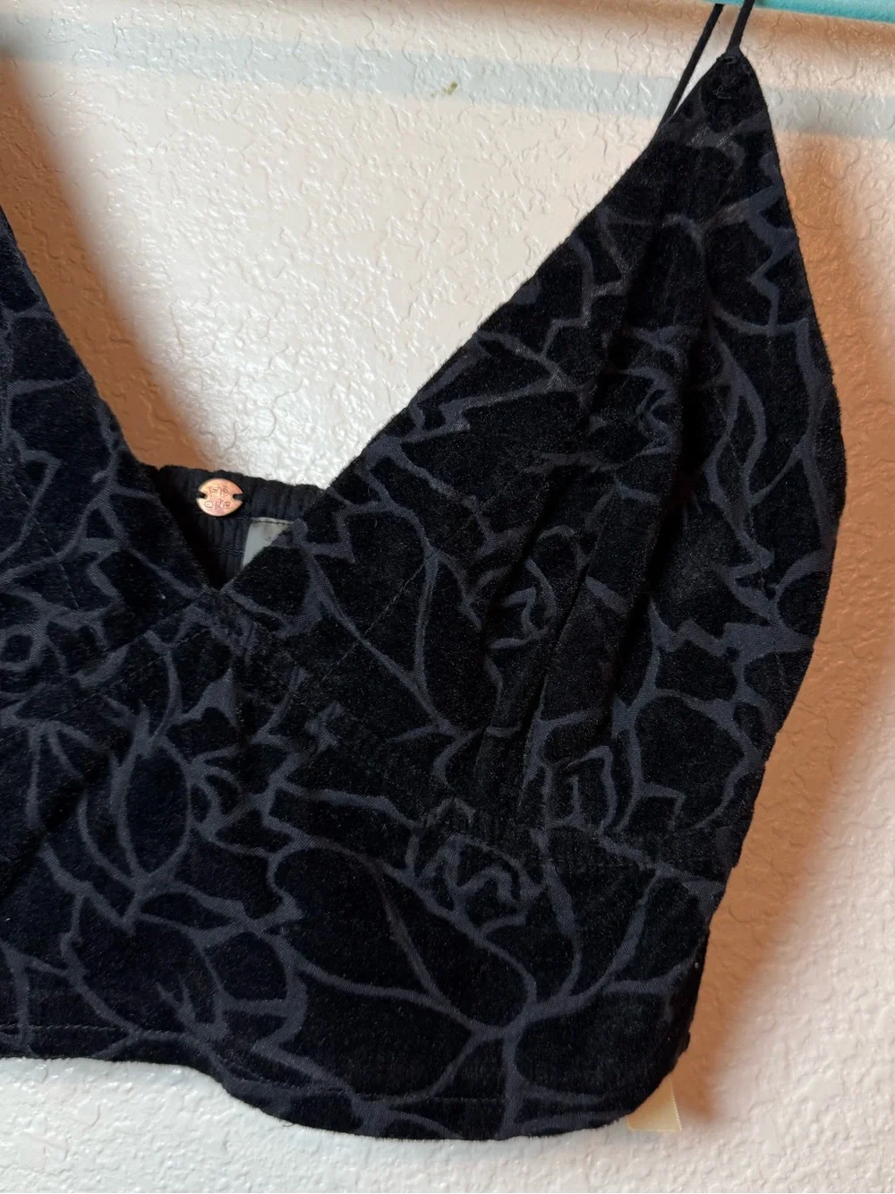 Free People One Carrie Flocked Velvet Bralette Black Size Small